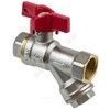 Кран-фильтр шаровой латунь никель 1015 Euro Ду 15 Ру40 ВР полнопроходной бабочка красная с фильтром под пломбу Aquasfera 1015-01