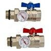 Комплект шаровых кранов латунь никель Ду 25 ВР/"американка" бабочка красная/синяя c термометром Wester 0-32-2105 — 2